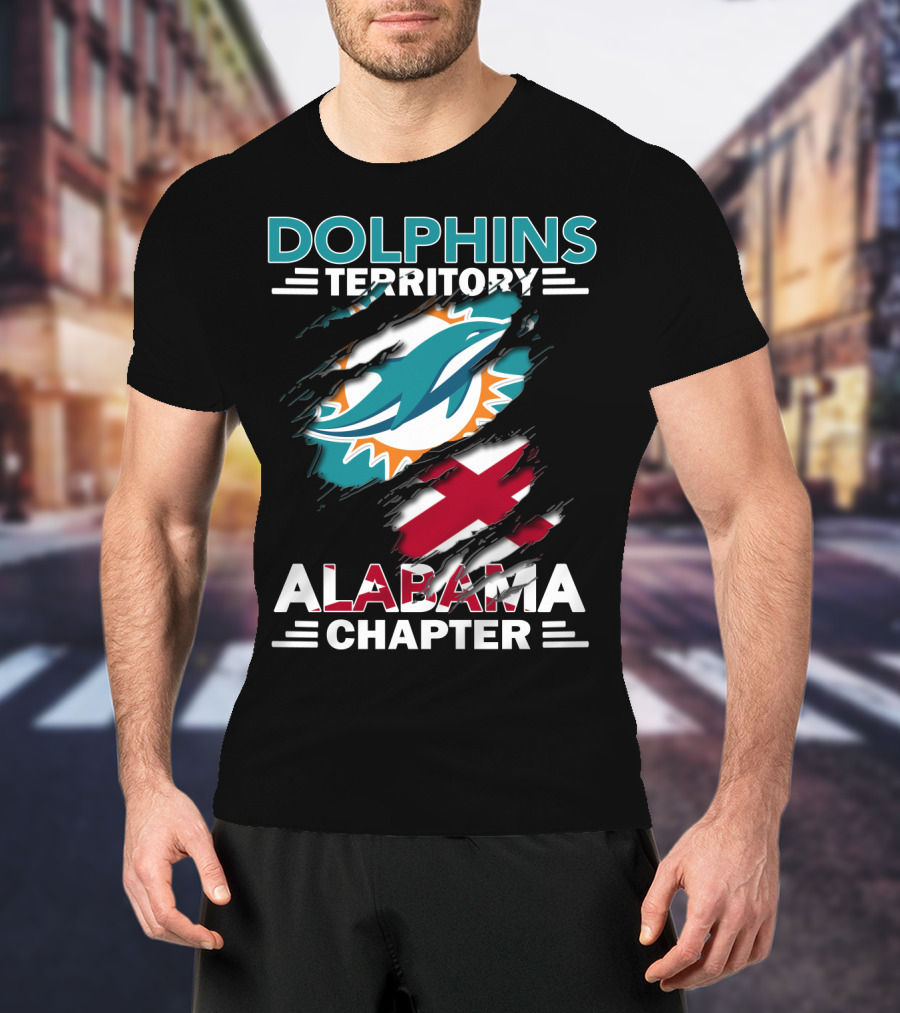 Dolphins Territory Alabama Chapter Miami Dolphins Fan Logo And Alabama State Flag T-Shirt