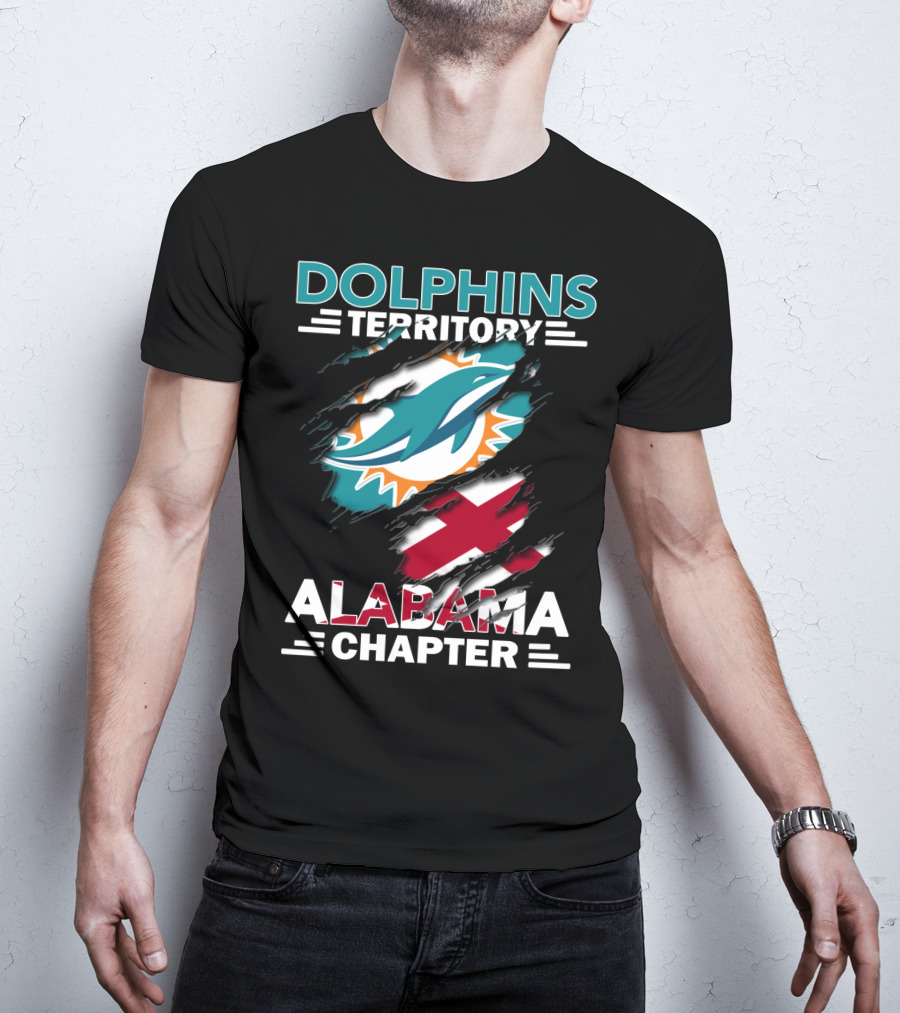 Dolphins Territory Alabama Chapter Miami Dolphins Fan Logo And Alabama State Flag T-Shirt