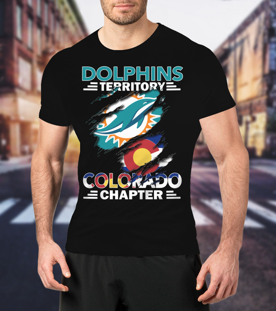 Dolphins Territory Colorado Chapter Miami Dolphins Logo And Colorado Flag T-Shirt