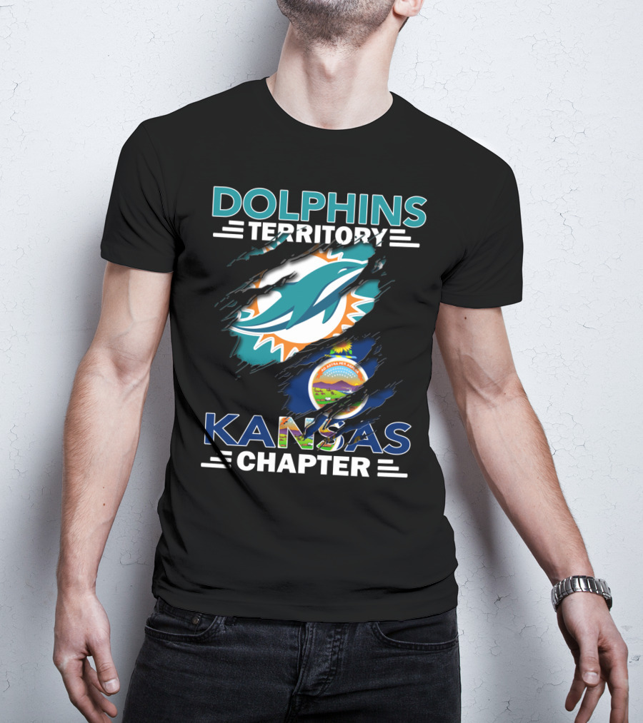 Dolphins Territory Kansas Chapter Miami Dolphins Fan Group With Kansas State Seal T-Shirt
