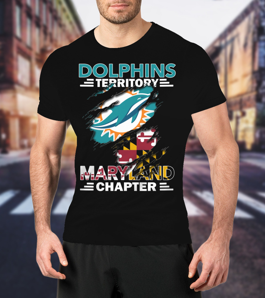 Dolphins Territory Maryland Chapter Miami Dolphins Logo With Maryland Flag T-Shirt