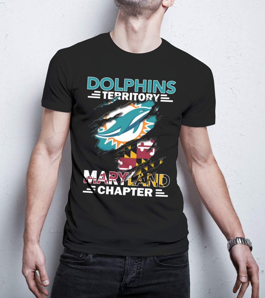 Dolphins Territory Maryland Chapter Miami Dolphins Logo With Maryland Flag T-Shirt
