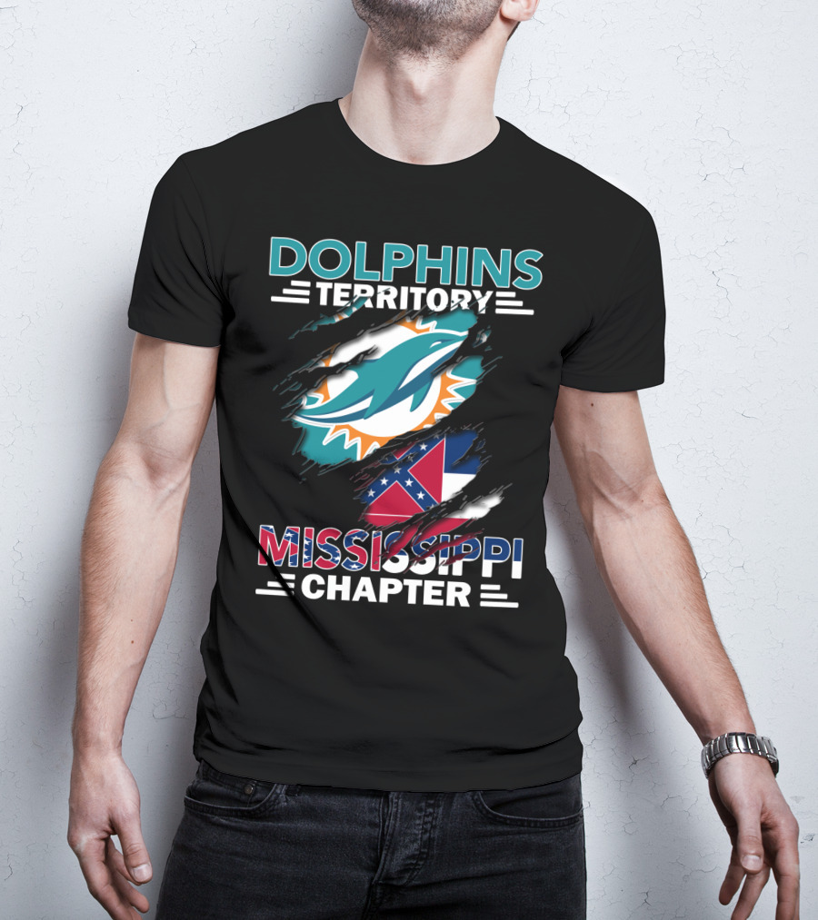 Dolphins Territory Mississippi Chapter Logo And Flag Display T-Shirt