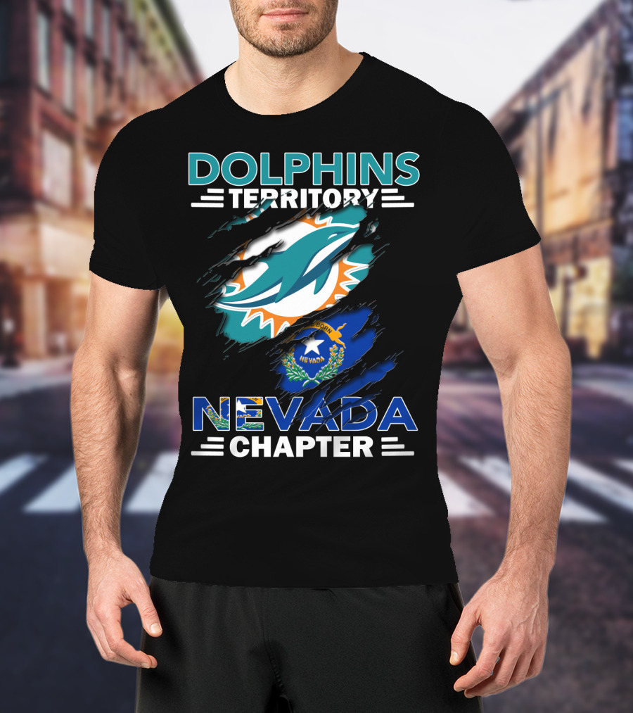 Dolphins Territory Nevada Chapter Miami Dolphins Fans Nevada Flag T-Shirt