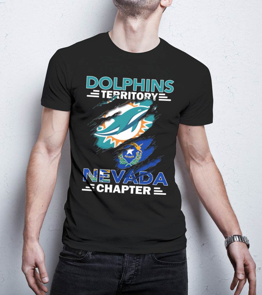 Dolphins Territory Nevada Chapter Miami Dolphins Fans Nevada Flag T-Shirt
