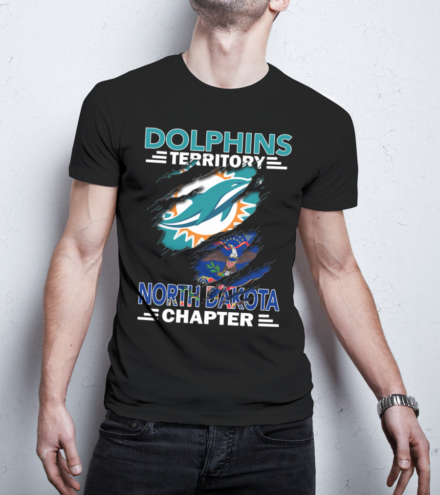 Dolphins Territory North Dakota Chapter Miami Football Fan Flag T-Shirt