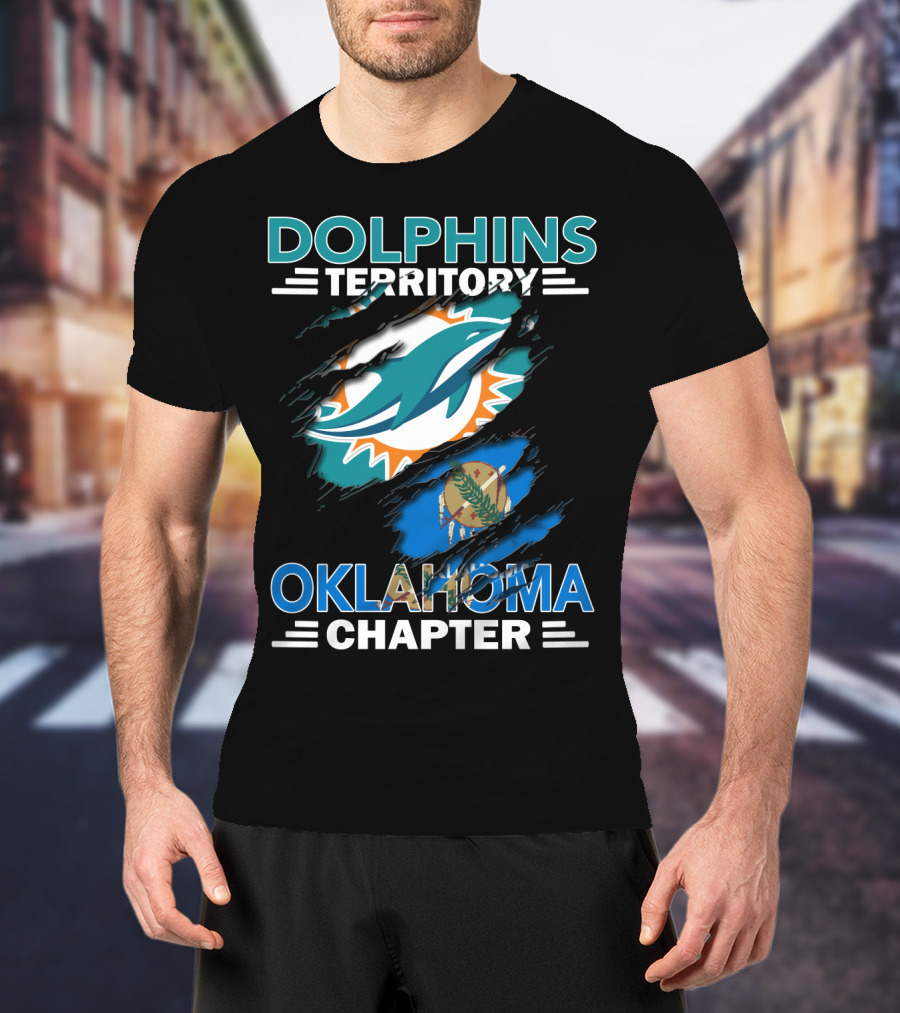 Dolphins Territory Oklahoma Chapter Miami Dolphins Logo And Oklahoma Flag T-Shirt