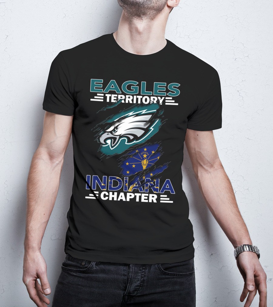 Eagles Territory Indiana Chapter With Indianapolis Flag And Football T-Shirt