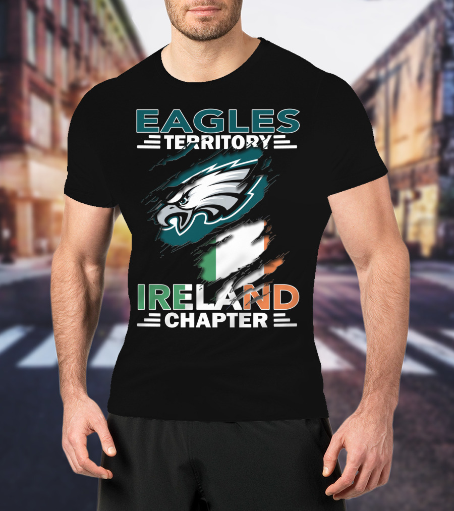 Eagles Territory Ireland Chapter With Eagle Logo And Irish Flag T-Shirt