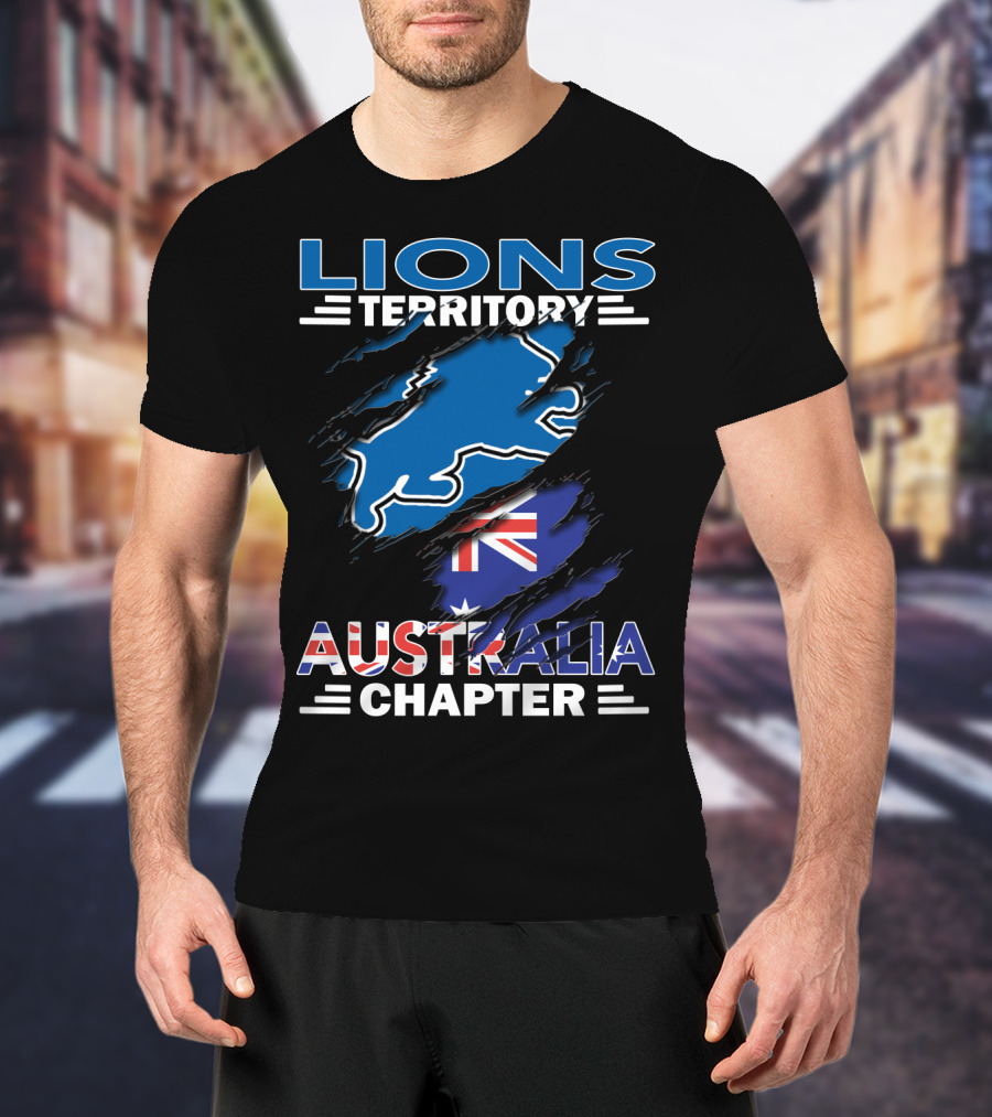 Lions Territory Australia Chapter Blue Lion And Flag T-Shirt