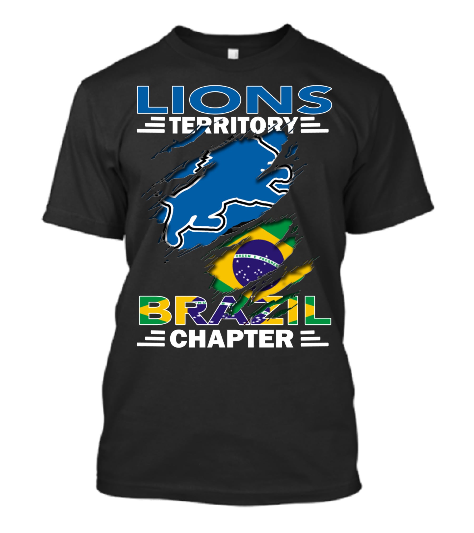 Lions Territory Brazil Chapter Flag And Blue Lion T-Shirt