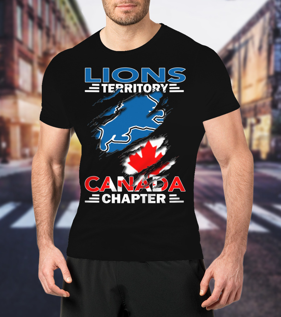 Lions Territory Canada Chapter Blue Lion Silhouette Red Maple Leaf T-Shirt