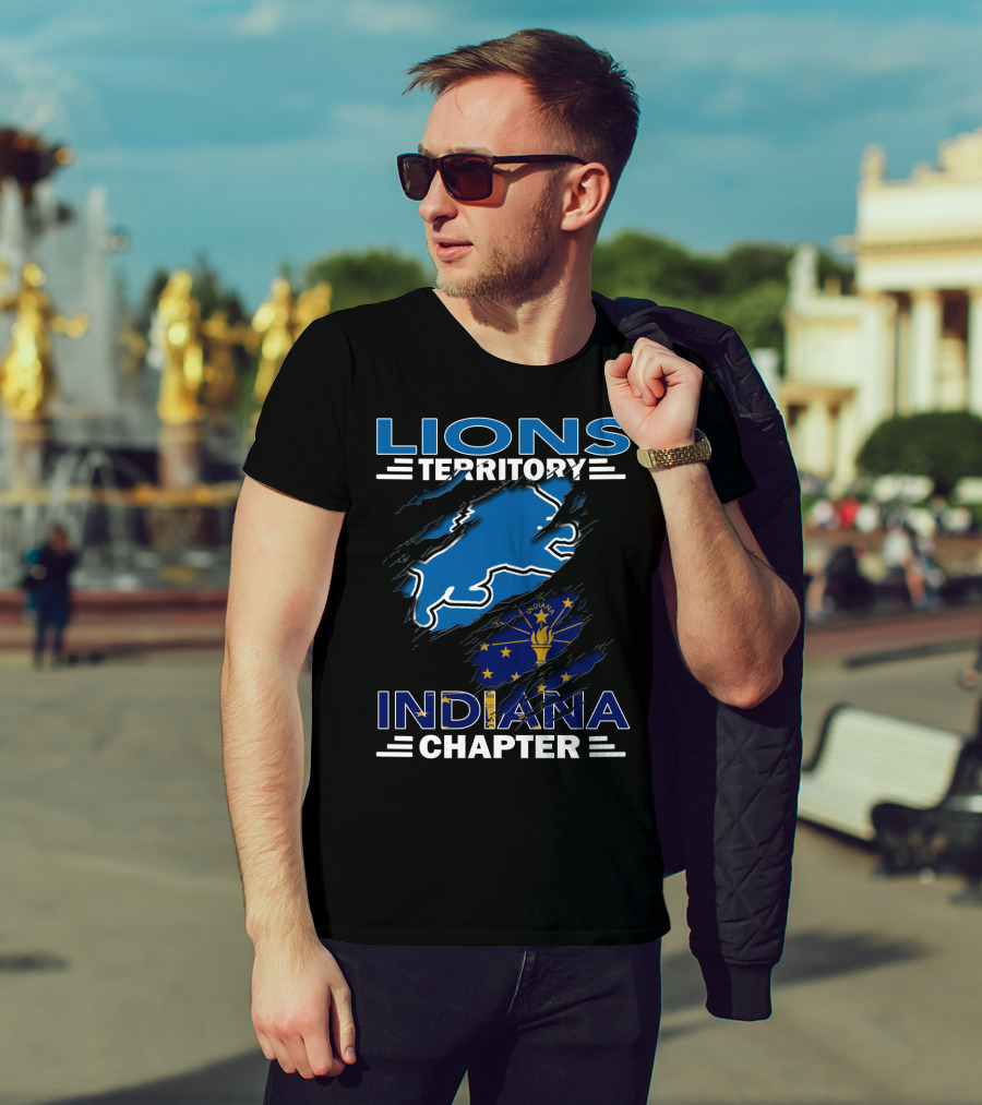Lions Territory Indiana Chapter Blue Lion And Indiana Flag T-Shirt