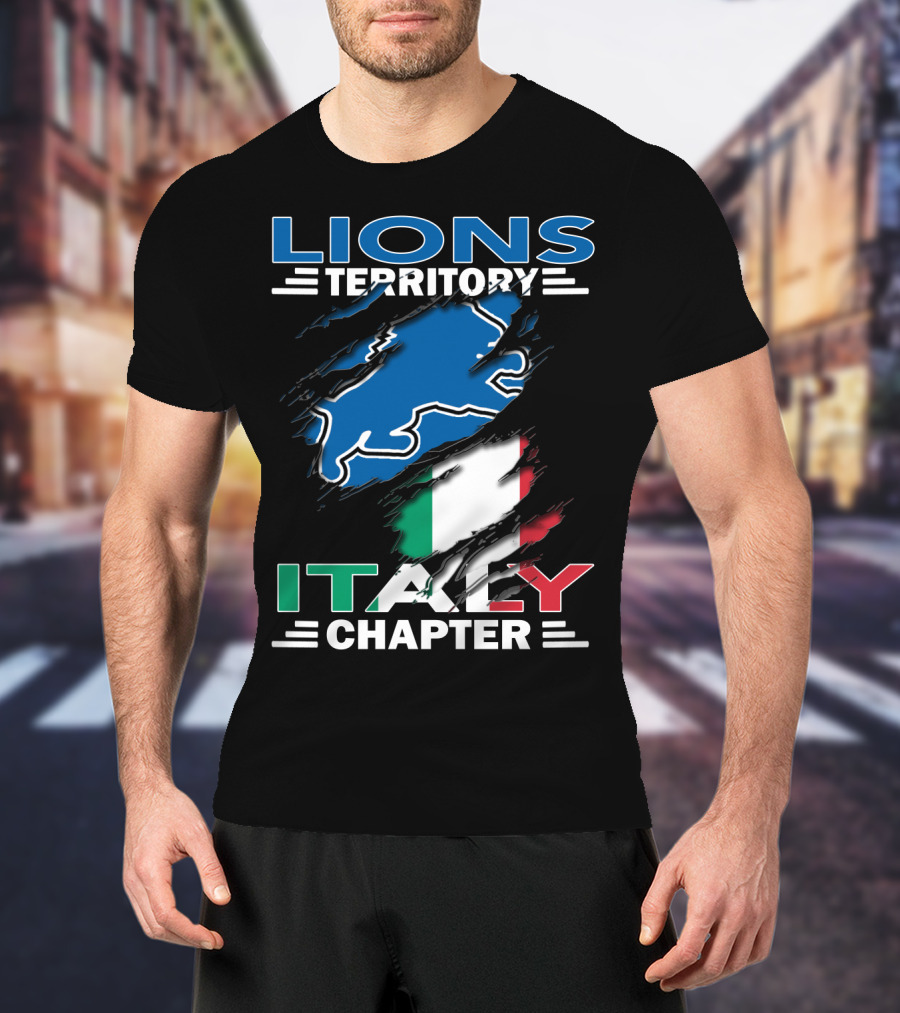 Lions Territory Italy Chapter Blue Lion And Italian Flag T-Shirt