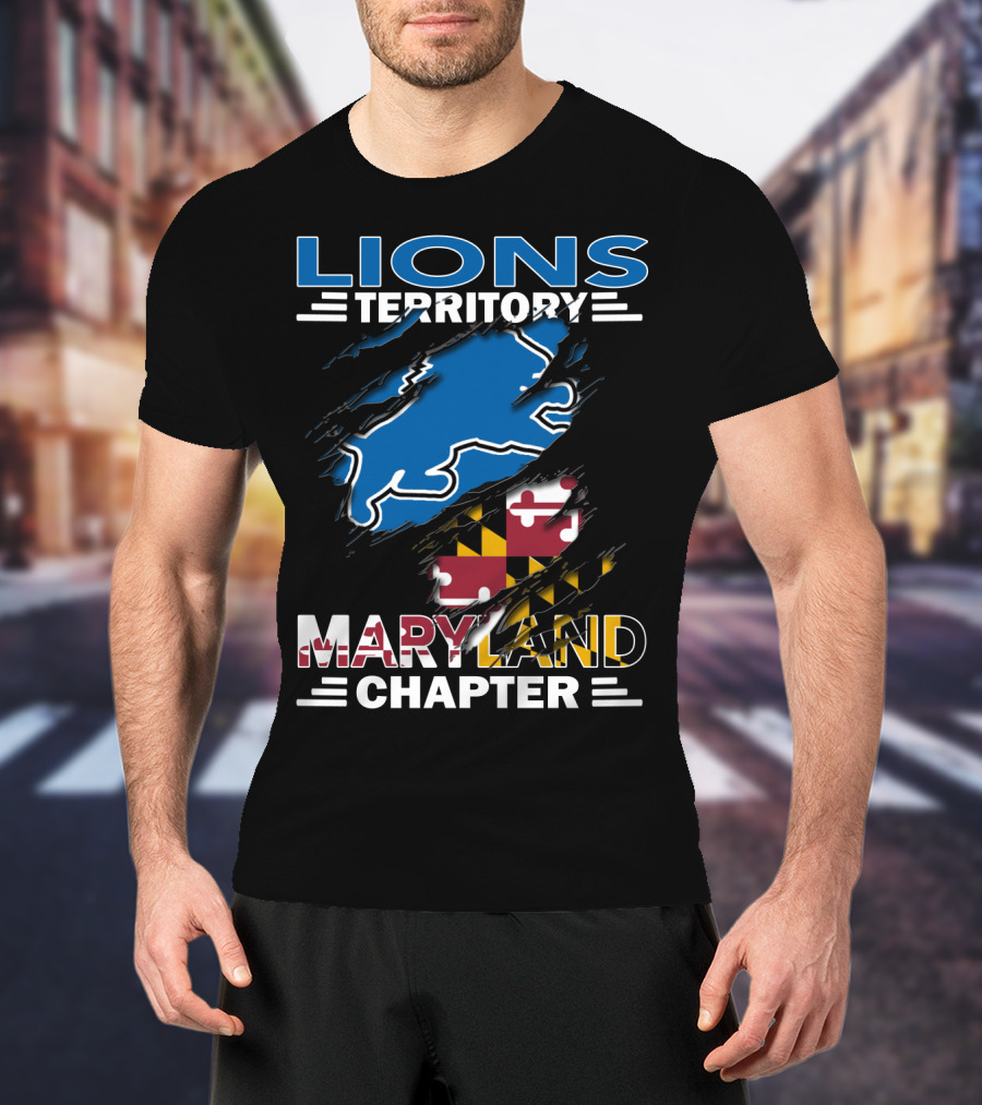 Lions Territory Maryland Chapter Blue Outline With Maryland Flag Elements T-Shirt