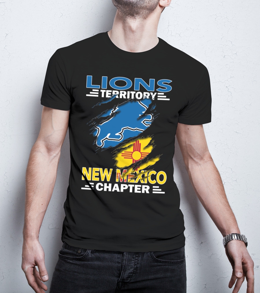 Lions Territory New Mexico Chapter Zia Symbol Blue Lion T-Shirt