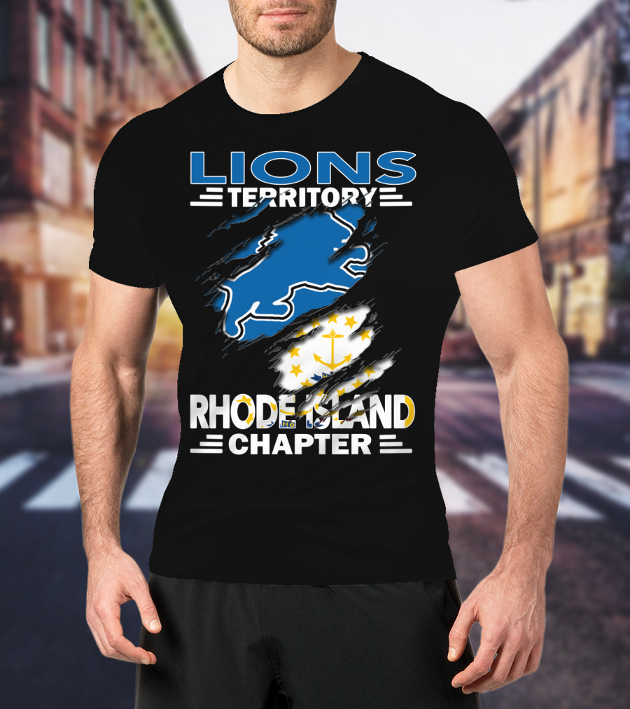 Lions Territory Rhode Island Chapter Blue Lion With Anchor Flag T-Shirt