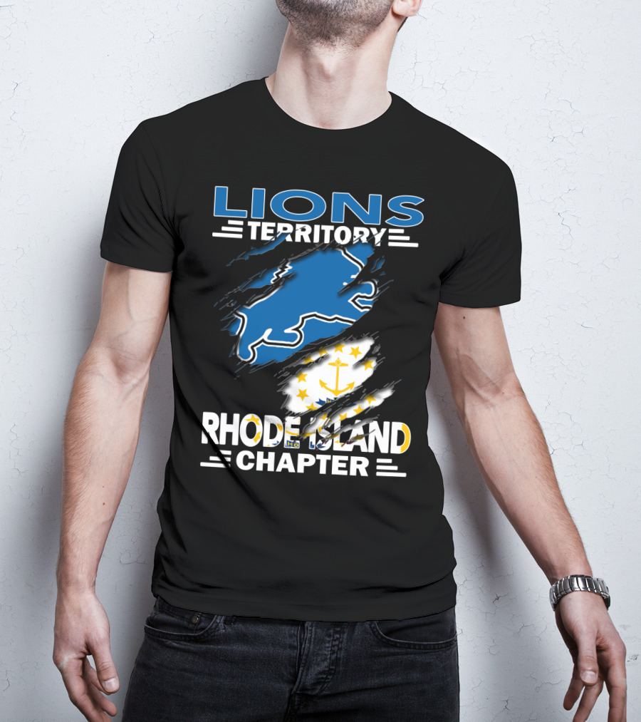 Lions Territory Rhode Island Chapter Blue Lion With Anchor Flag T-Shirt