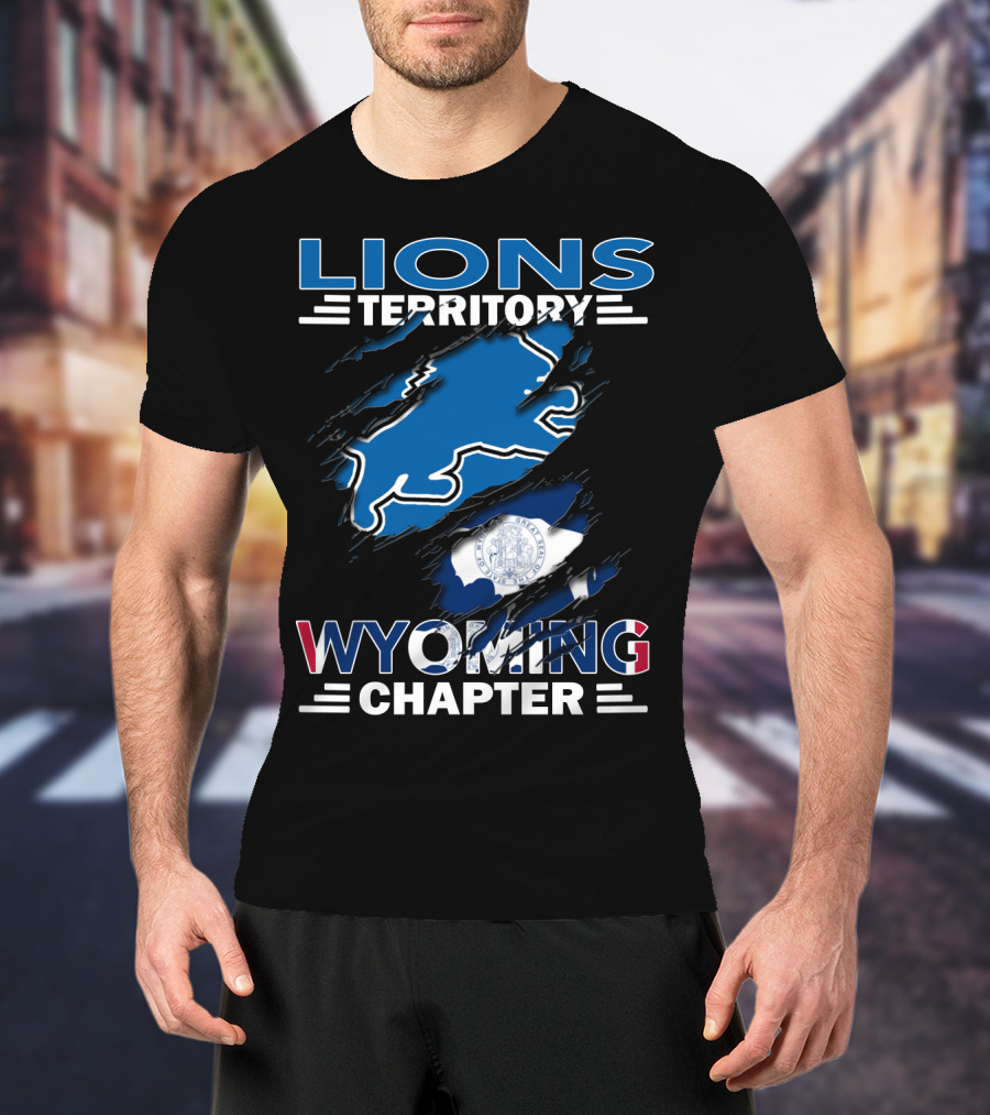 Lions Territory Wyoming Chapter Blue Bison And State Flag T-Shirt