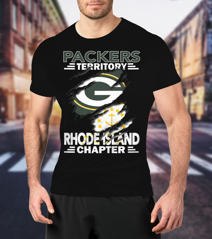 Packers Territory Rhode Island Chapter Green Bay Logo With Flag Elements T-Shirt
