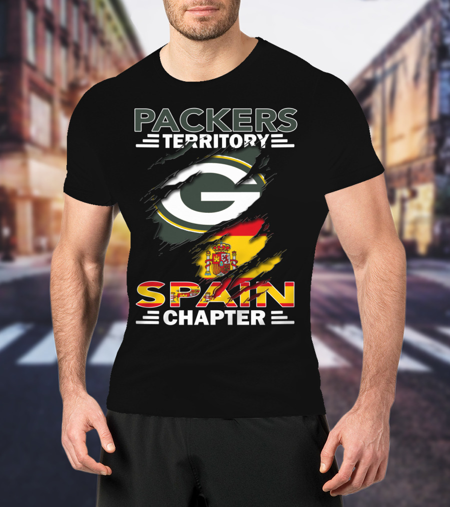 Packers Territory Spain Chapter Green Bay Logo With Spanish Flag T-Shirt
