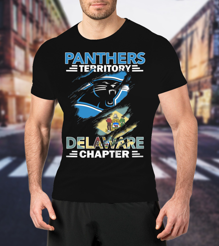 Panthers Territory Delaware Chapter With Carolina Panthers Logo And Delaware State Flag T-Shirt