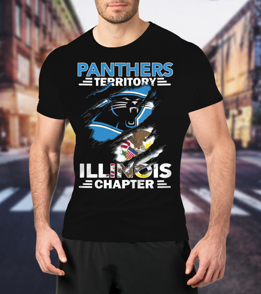 Panthers Territory Illinois Chapter עם סמלים של קארולינה ומדינת אילינוי T-Shirt
