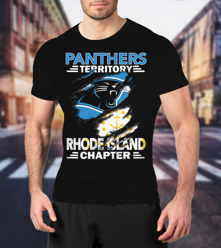 Panthers Territory Rhode Island Chapter Flag And Team Logo Fusion T-Shirt