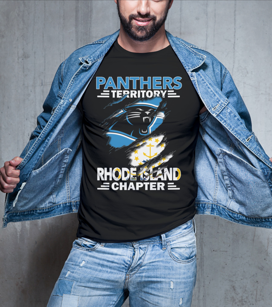 Panthers Territory Rhode Island Chapter Flag And Team Logo Fusion T-Shirt