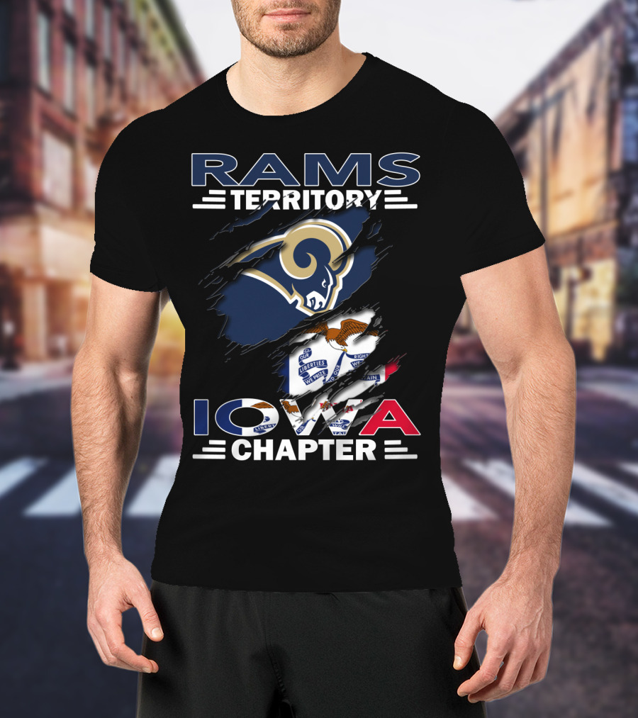 Rams Territory Iowa Chapter Logo With Rams Head And Iowa State Flag Elements T-Shirt