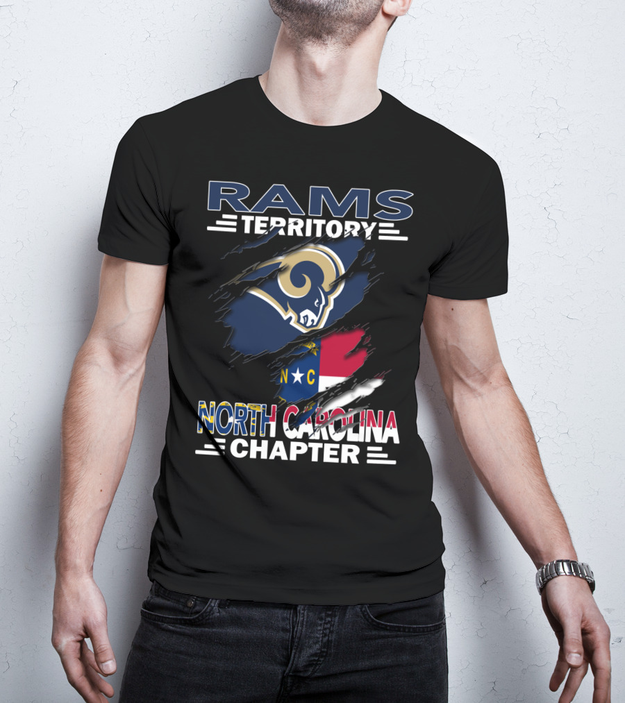 Rams Territory North Carolina Chapter Logo With Torn Flag T-Shirt
