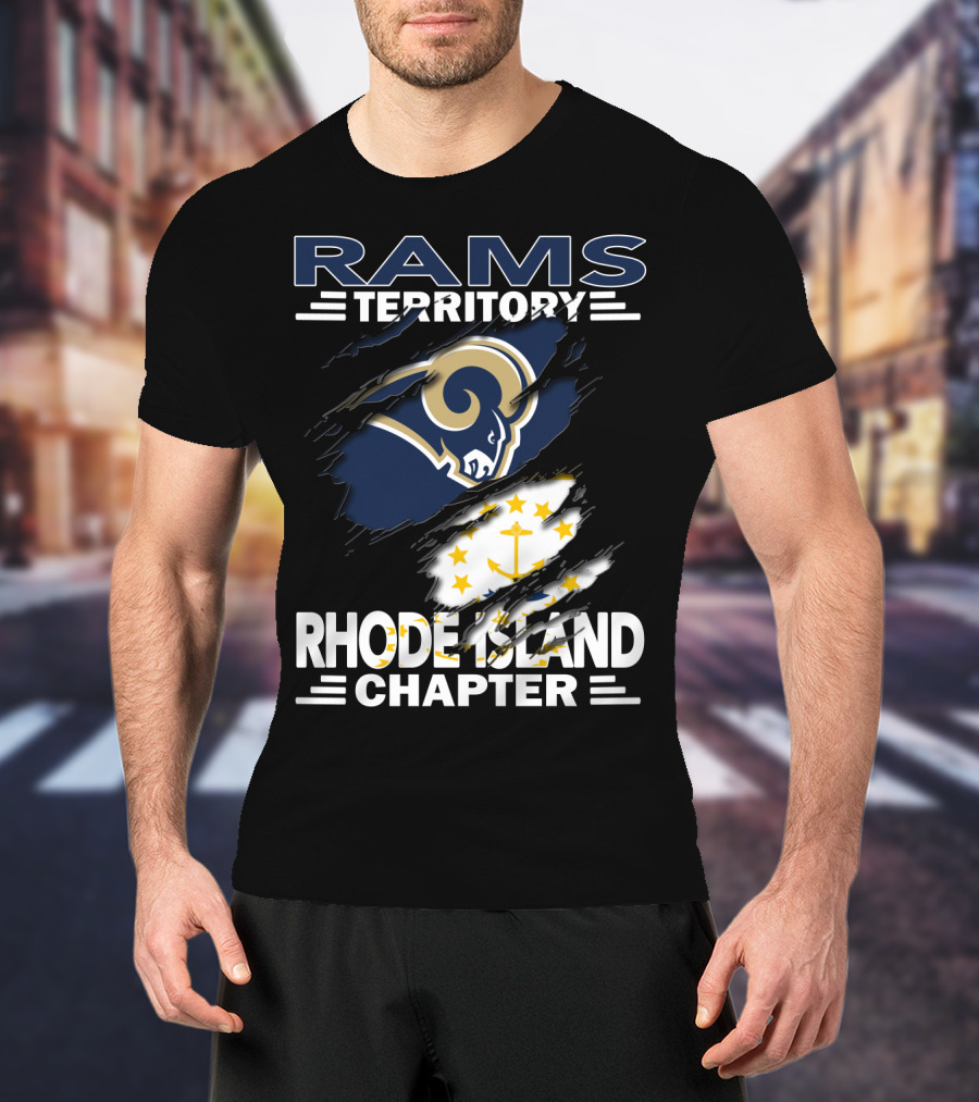 Rams Territory Rhode Island Chapter With Rams Logo And Rhode Island Flag Elements T-Shirt