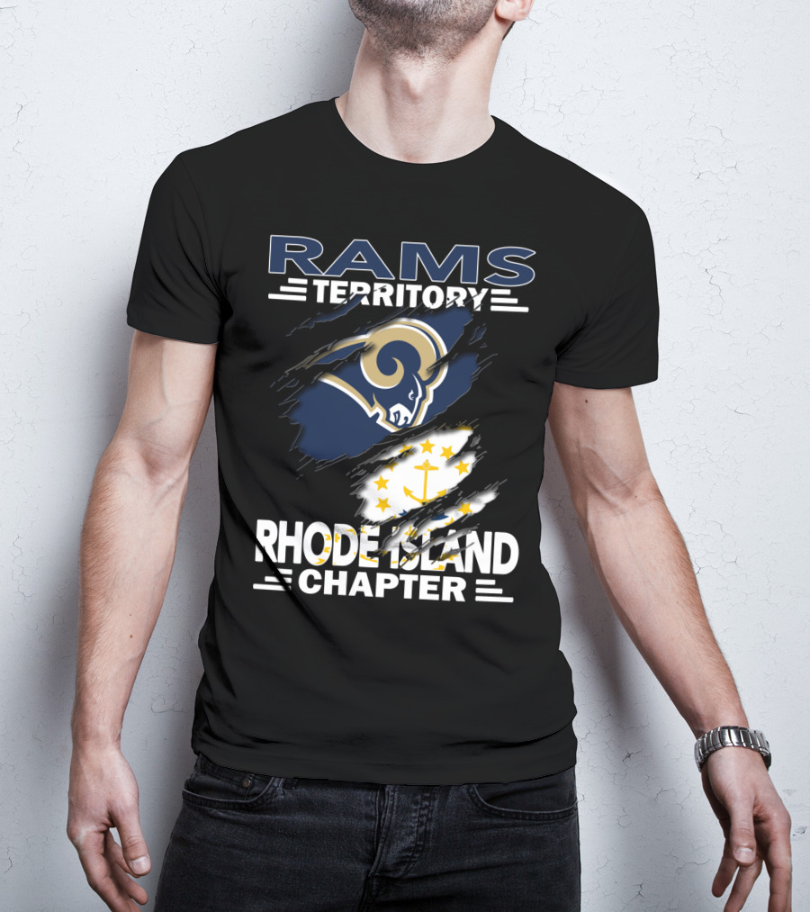 Rams Territory Rhode Island Chapter With Rams Logo And Rhode Island Flag Elements T-Shirt