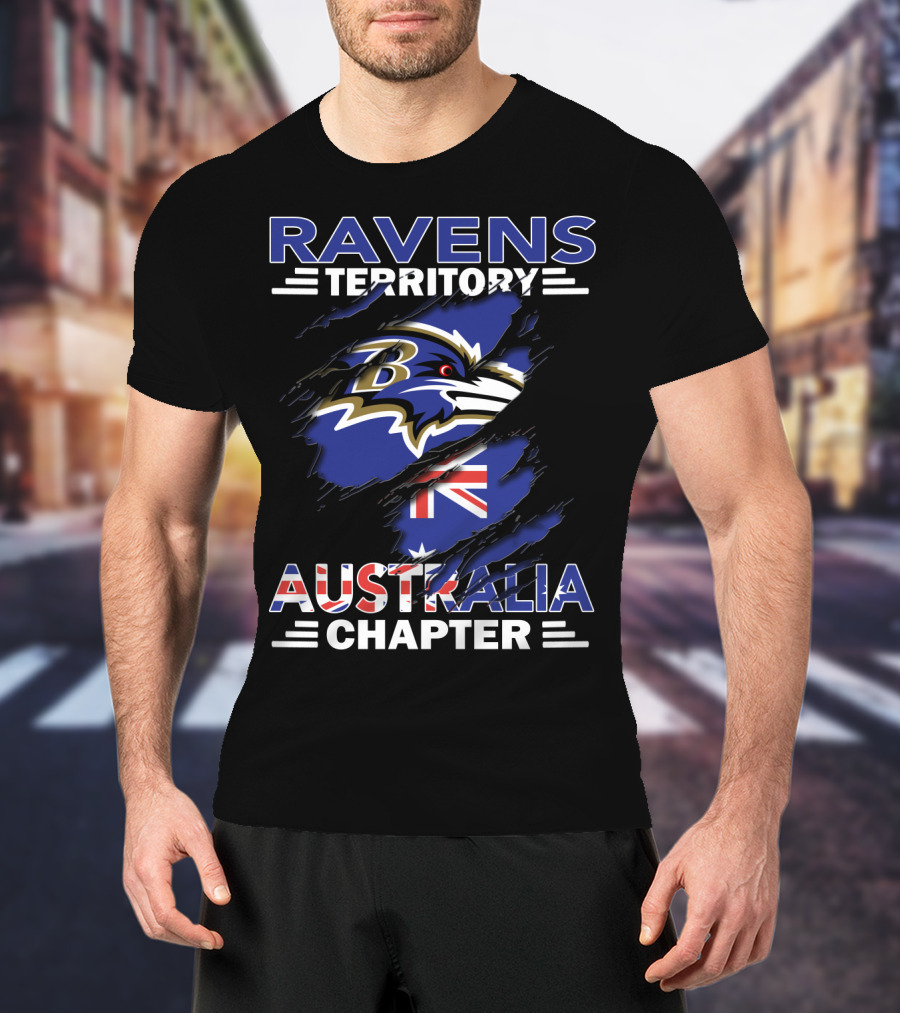 Ravens Territory Australia Chapter NFL Team Logo With Australian Flag T-Shirt