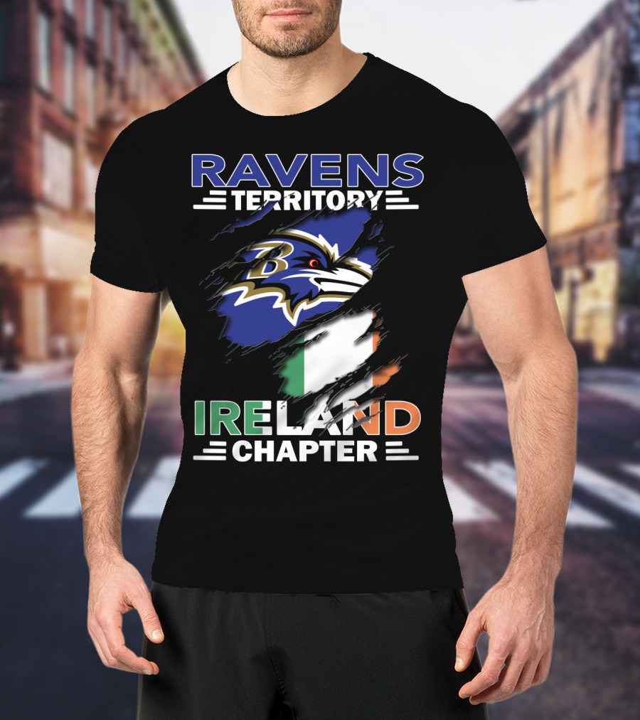 Ravens Territory Ireland Chapter Logo With Irish Flag And Team Emblem T-Shirt