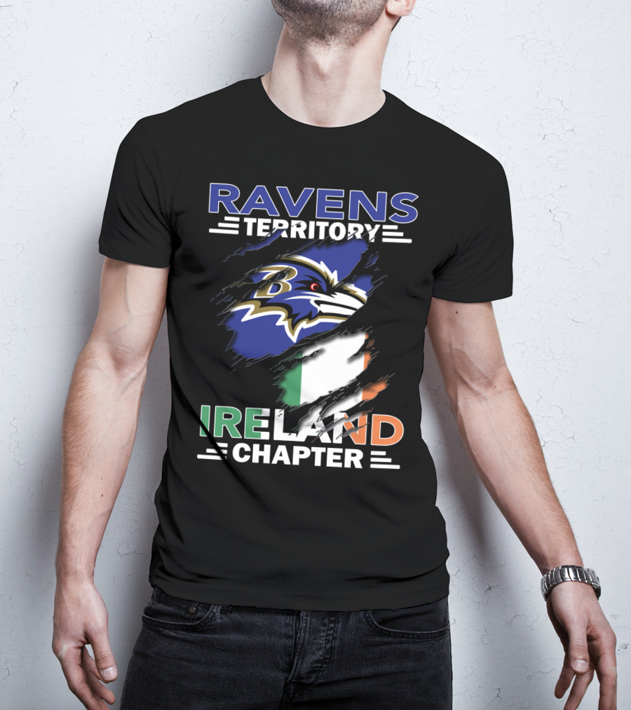 Ravens Territory Ireland Chapter Logo With Irish Flag And Team Emblem T-Shirt