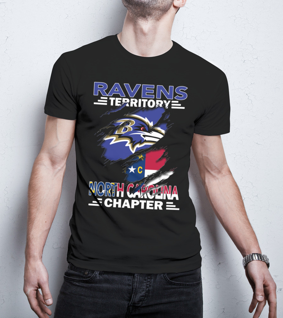 Ravens Territory North Carolina Chapter With State Flag And Team Logo Elements T-Shirt