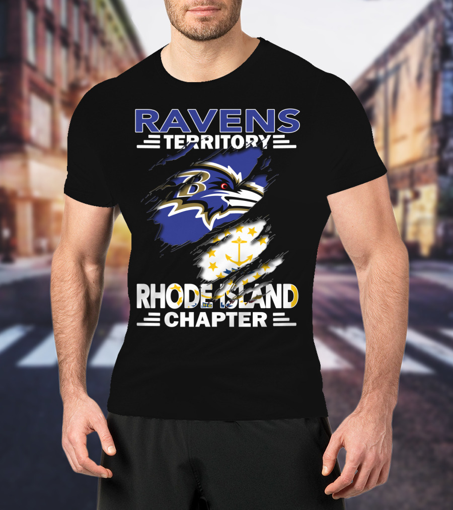 Ravens Territory Rhode Island Chapter Baltimore Ravens Logo And Rhode Island Flag T-Shirt
