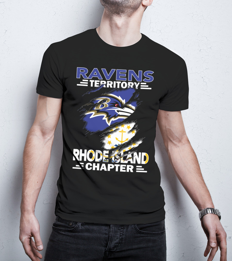 Ravens Territory Rhode Island Chapter Baltimore Ravens Logo And Rhode Island Flag T-Shirt