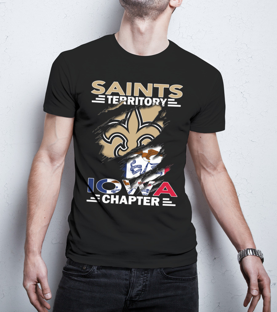 Saints Territory Iowa Chapter Fleur-De-Lis Emblem And State Flag Fusion T-Shirt
