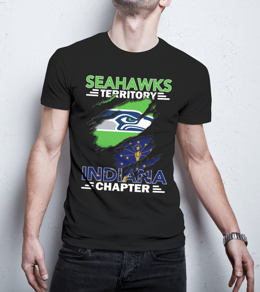 Seahawks Territory Indiana Chapter With Seattle Seahawks And Indiana State T-Shirt