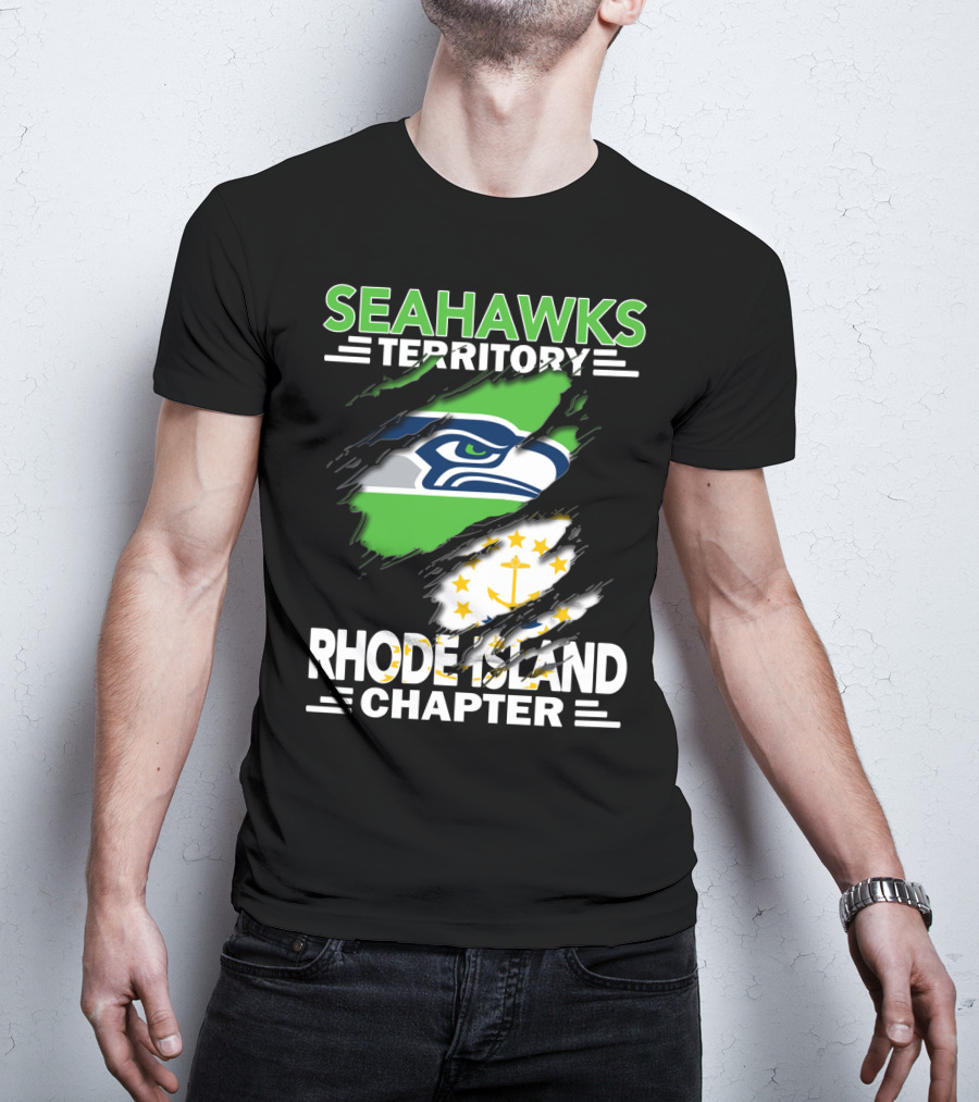 Seahawks Territory Rhode Island Chapter Fan Logo And State Flag T-Shirt