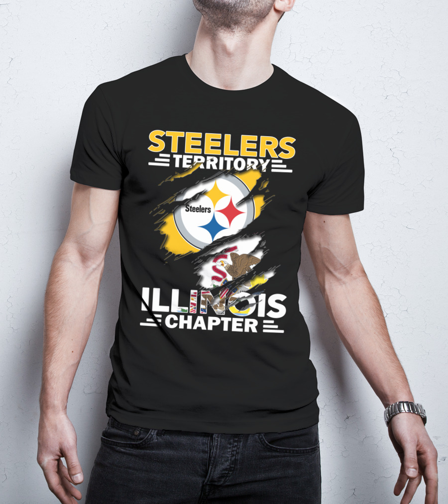 Steelers Territory Illinois Chapter Steelers Logo Illinois Flag Torn Effect T-Shirt