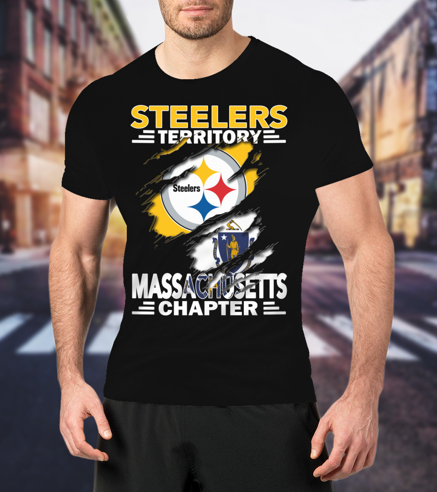 Steelers Territory Massachusetts Chapter Logo With Massachusetts Flag And Steelers Emblem T-Shirt