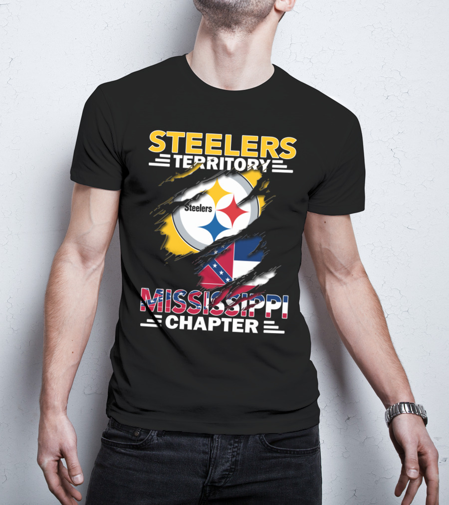 Steelers Territory Mississippi Chapter Steel Logo And Flag T-Shirt