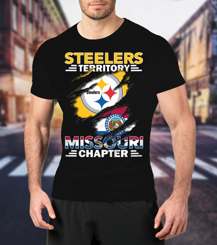 Steelers Territory Missouri Chapter Emblem With State Flag T-Shirt