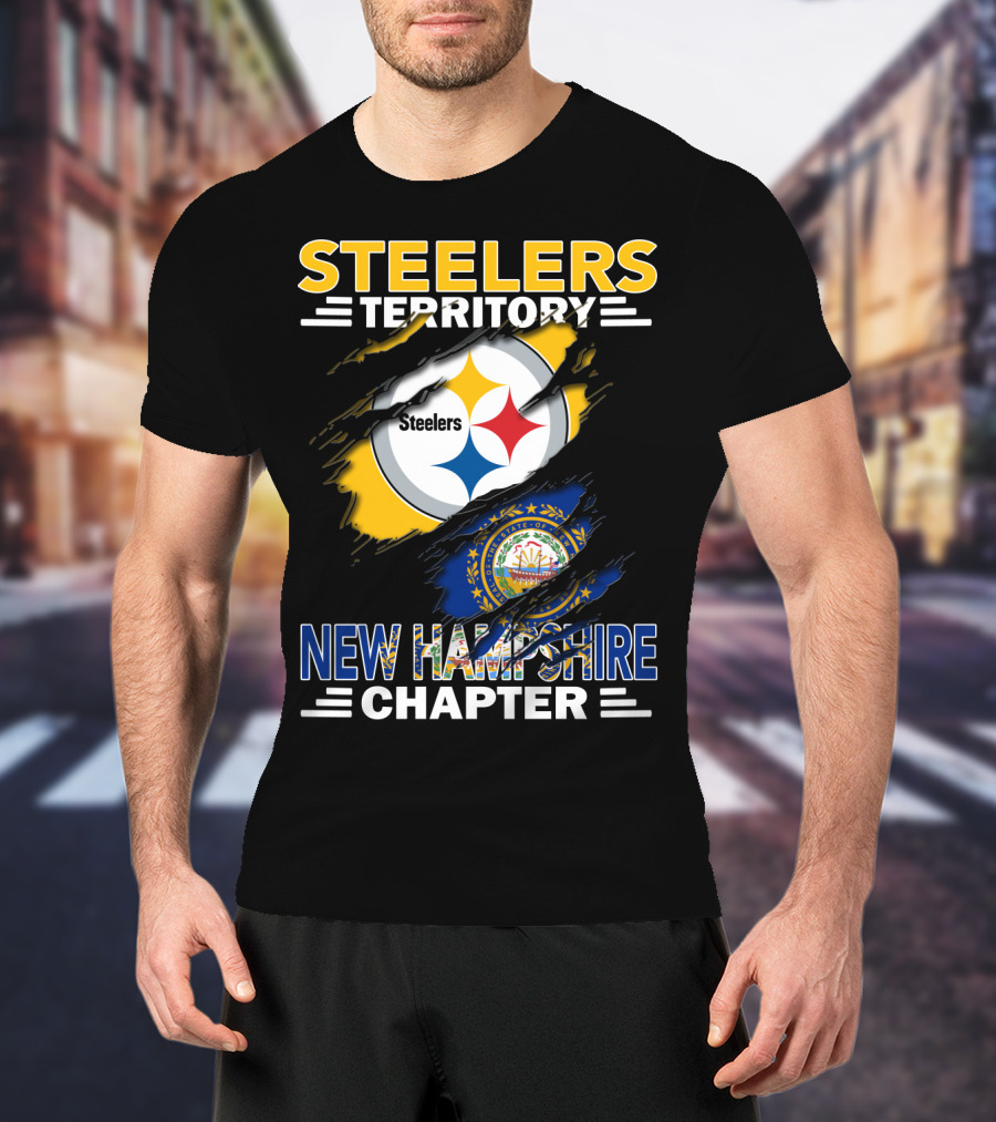 Steelers Territory New Hampshire Chapter Steelers Logo And State Seal Rip T-Shirt