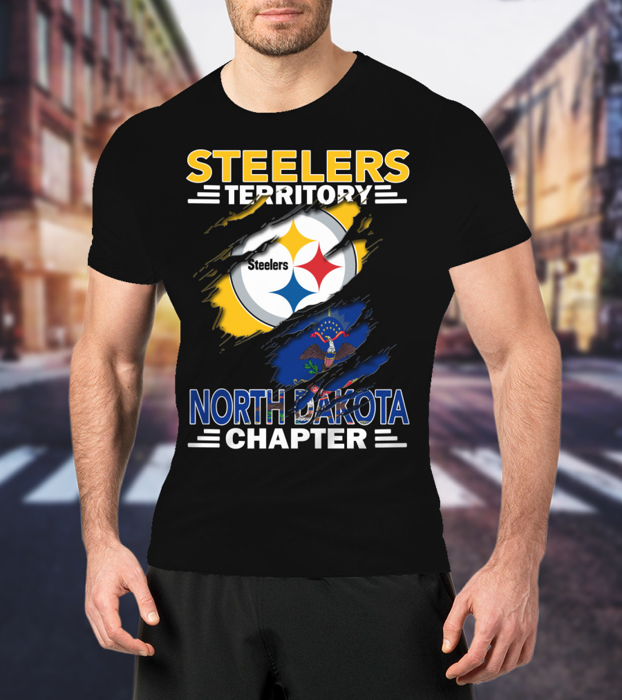 Steelers Territory North Dakota Chapter Steelers Logo And State Flag T-Shirt