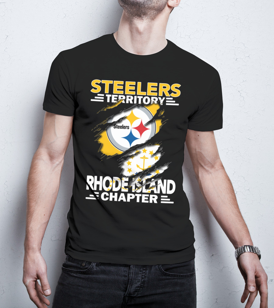 Steelers Territory Rhode Island Chapter Steel Logo And State Flag Fusion T-Shirt