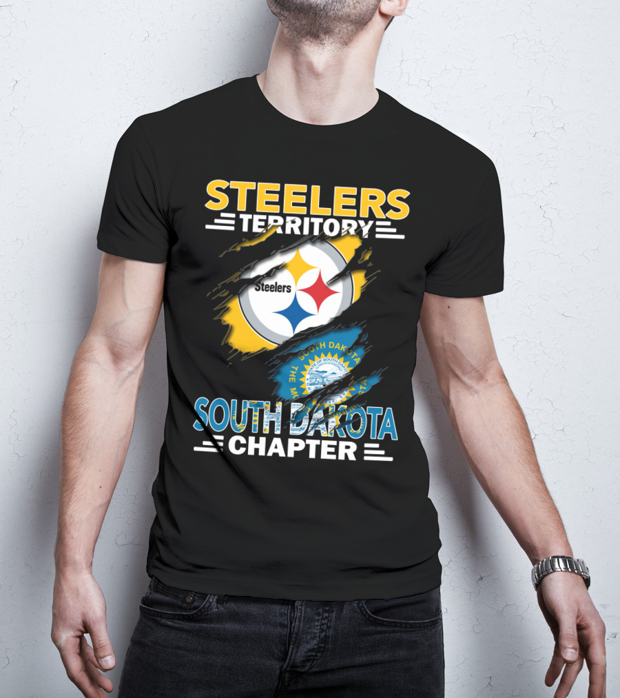 Steelers Territory South Dakota Chapter Ripped Flag T-Shirt